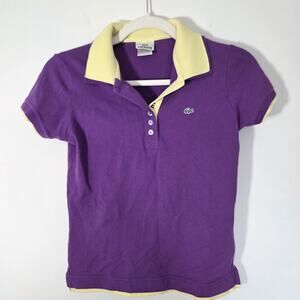 Lacoste Women's Y2k Preppy Collared button up Purple Fitted Polo T-shirt Medium